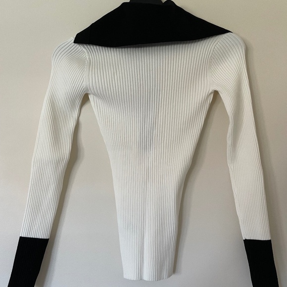 REISS Maia Ivory Black Rib-Knit Half Button Knit Top Sweater XS 2 - Picture 2 of 4